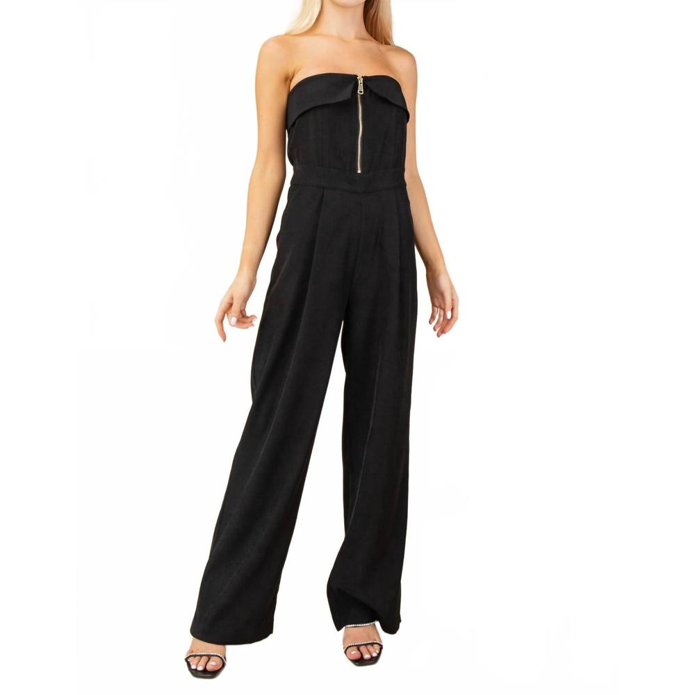 NEW GLAM zippered wide leg jumpsuit in black
